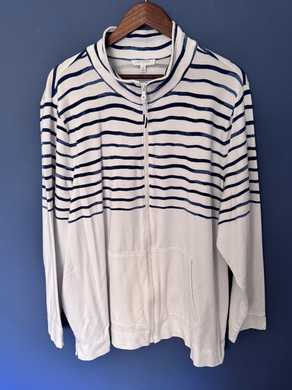 T by Talbots Mockneck Jacket Full Zip Kangaroo Pocket wavy tie dye 3X